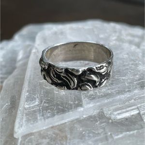 Vintage 90s Grunge sterling silver ring/Brutalist Wax Cast Silver Ring 6 1/2